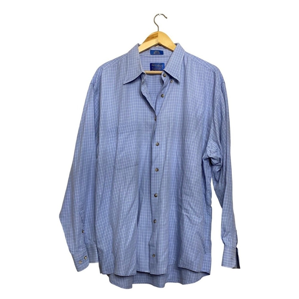 Pendleton Mens XL Blue White Grid Check 100% Cotton Long Sleeve Button Down Shir